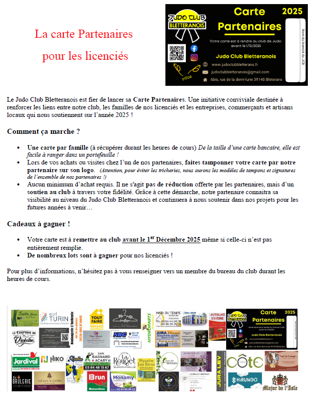 Carte partenaires licencies