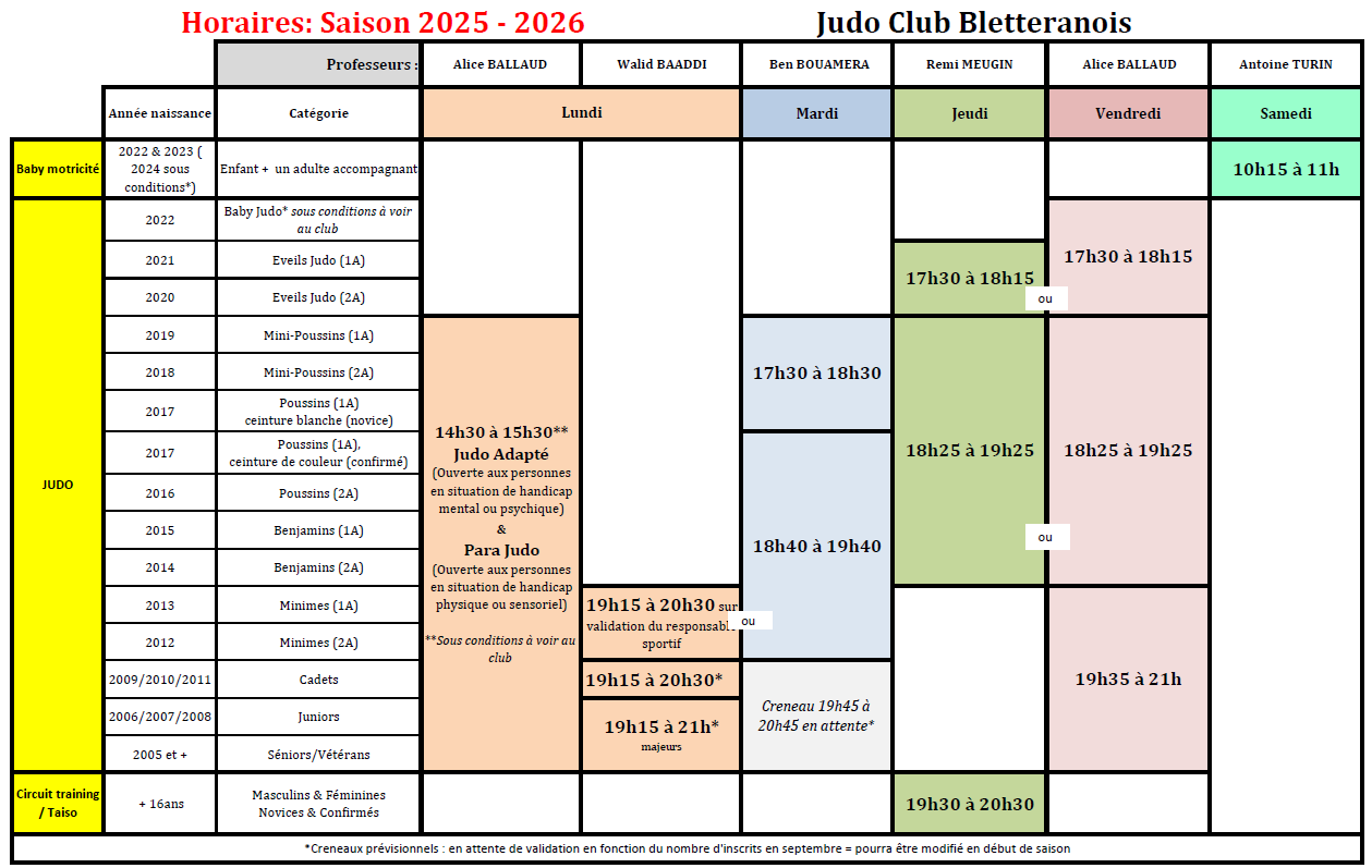Horaires 2025 2026 JCB