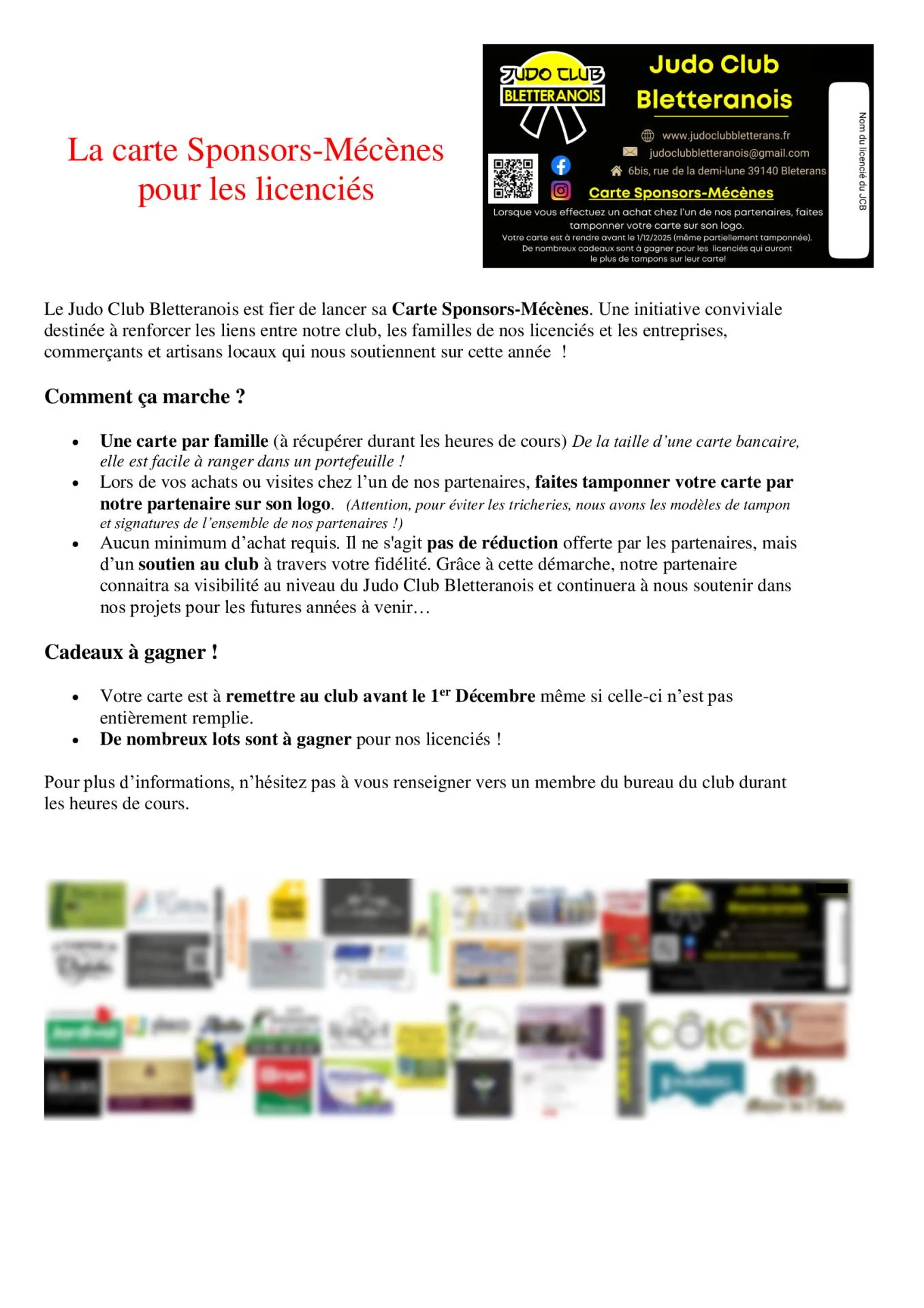 La carte sponsors licencie